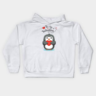 "Be my valentine" penguin with heart Kids Hoodie